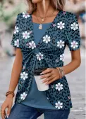 Modlily Peacock Blue Floral Print T Shirt - XL