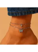 Modlily Silvery White Butterfly Detail Alloy Anklet - One Size