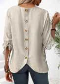 Modlily Beige Button Half Sleeve Round Neck Blouse - S