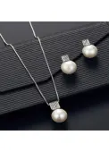 Modlily Silvery White Geometric Pearl Alloy Earrings - One Size