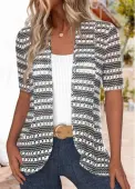 Modlily Multi Color Textured Fabric Short Sleeve Light Cardigan - M