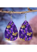 Modlily Teardrop Design Purple Faux Leather Earrings - One Size