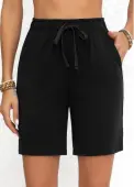 Modlily Black Double Side Pockets Elastic Waist High Waisted Shorts - 3XL