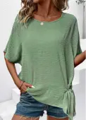 Modlily Green Bowknot Half Sleeve Round Neck Blouse - XXL