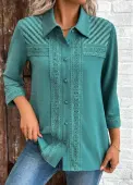 Modlily Turquoise Button Patchwork 3/4 Sleeve Shirt - M