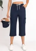 Modlily Navy Lace Up Straight Leg Elastic Waist Pants - L