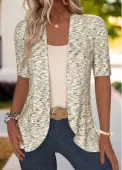 Modlily Light Coffee Open Front 3/4 Sleeve Coat - L