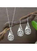 Modlily Silvery White Alloy Hollow Earrings and Necklace - One Size