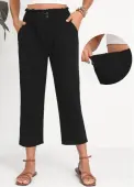 Modlily Black Button Elastic Waist High Waisted Pants - 4XL