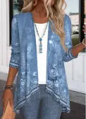 Modlily Denim Blue Patchwork Floral Print Long Sleeve Light Cardigan - L
