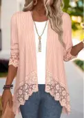 Modlily Dusty Pink Embroidery 3/4 Sleeve Light Cardigan - XXL