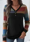 Modlily Multi Color Patchwork Striped Long Sleeve T Shirt - XL