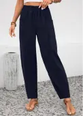 Modlily Navy Pocket Elastic Waist High Waisted Pants - L
