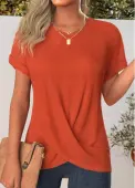 Modlily Terracotta Cross Hem Short Sleeve Round Neck T Shirt - XXL