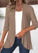 Modlily Ruffle 3/4 Sleeve Open Front Light Cardigan - S