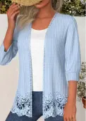 Modlily Lace 3/4 Sleeve Patchwork Light Cardigan - L