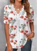 Modlily White Patchwork Floral Print Short Sleeve T Shirt - XL