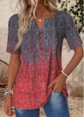 Modlily Deep Red Tuck Stitch Ombre Short Sleeve T Shirt - 2X