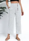 Modlily White Pocket Striped Button Fly High Waisted Pants - 3XL