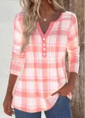 Modlily Dusty Pink Tuck Stitch Plaid Long Sleeve T Shirt - M