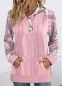 Modlily Pink Button Plaid Long Sleeve Hoodie - M