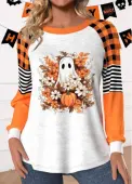 Modlily Halloween Orange Patchwork Long Sleeve Round Neck Sweatshirt - XXL