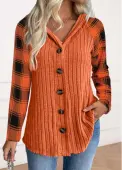 Modlily Orange Button Plaid Long Sleeve Hoodie - M