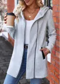 Modlily Light Grey Zipper Plaid Long Sleeve Sweatshirt - S