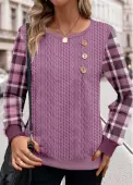 Modlily Purple Patchwork Plaid Long Sleeve Round Neck Sweatshirt - M