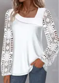 Modlily White Lace Long Sleeve Asymmetrical Neck Blouse - XXL