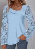 Modlily Light Blue Lace Long Sleeve Asymmetrical Neck Blouse - M