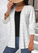 Modlily White Patchwork 3/4 Sleeve Round Neck Coat - XXL