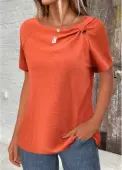 Modlily Orange Patchwork Short Sleeve Round Neck T Shirt - M