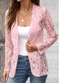 Modlily Plus Size Pink Lace Long Sleeve Lapel Light Cardigan - 3X