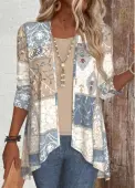 Modlily Patchwork Geometric Print Long Sleeve Light Cardigan - M