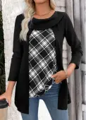 Modlily Black Plaid Long Sleeve Fake Two Piece Twinset - L