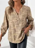 Modlily Light Camel Button Graffiti Print Long Sleeve Shirt - M