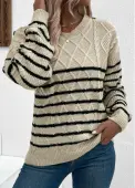 Modlily Light Camel Striped Long Sleeve Round Neck Sweater - XL