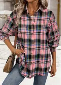 Modlily Pink Button Tummy Coverage Plaid Long Sleeve Shirt - L