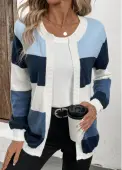 Modlily Blue Patchwork Design Long Sleeve Cardigan - M