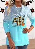 Modlily Halloween Mint Green Drawstring Long Sleeve Cowl Neck Sweatshirt - XL