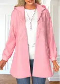 Modlily Pink Zipper Long Sleeve Hooded Jacket - XXL