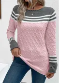 Modlily Pink Patchwork Long Sleeve Round Neck Sweater - XL