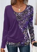 Modlily Dark Purple Patchwork Long Sleeve T Shirt - L