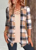 Modlily Multi Color Plaid 3/4 Sleeve Fake Two Piece Twinset - M