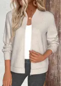 Modlily Beige Textured Fabric Long Sleeve Stand Collar Jacket - S
