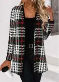 Modlily Black Patchwork Plaid Long Sleeve Coat - XXL