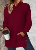 Modlily Wine Red Split Long Sleeve Pocket Hoodie - XXL
