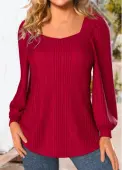 Modlily Red Long Sleeve Square Neck Sweatshirt - M