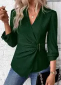 Modlily Green Surplice Long Sleeve V Neck Shirt - M